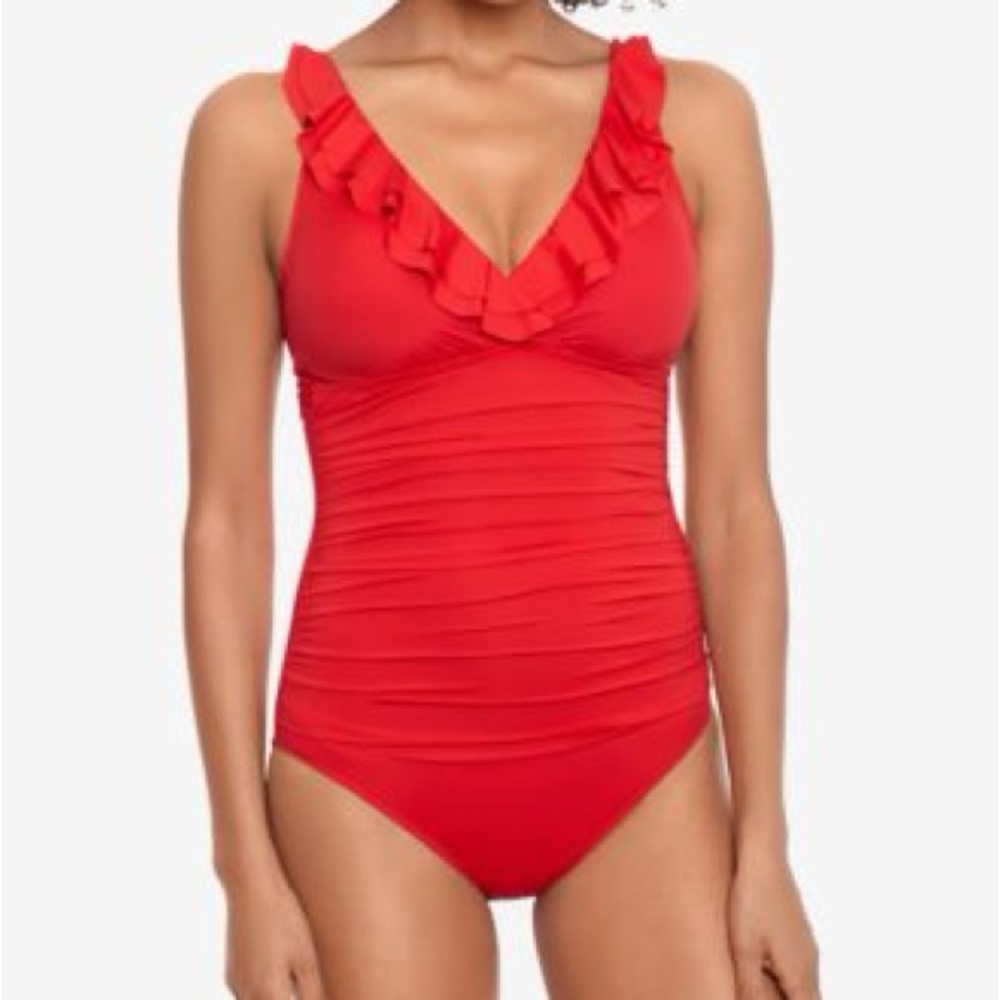 Red Ruffled One-Piece Swimsuit - Picture 2 of 3